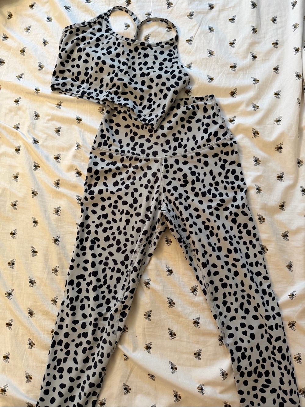 High-Waist Dalmatian Spot set - Light Gray with Black Spots